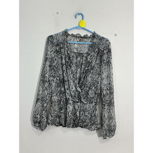 Womans Guess Large Gray Snake Print Semi Sheer Long Sleeve Blouse Criss-cross